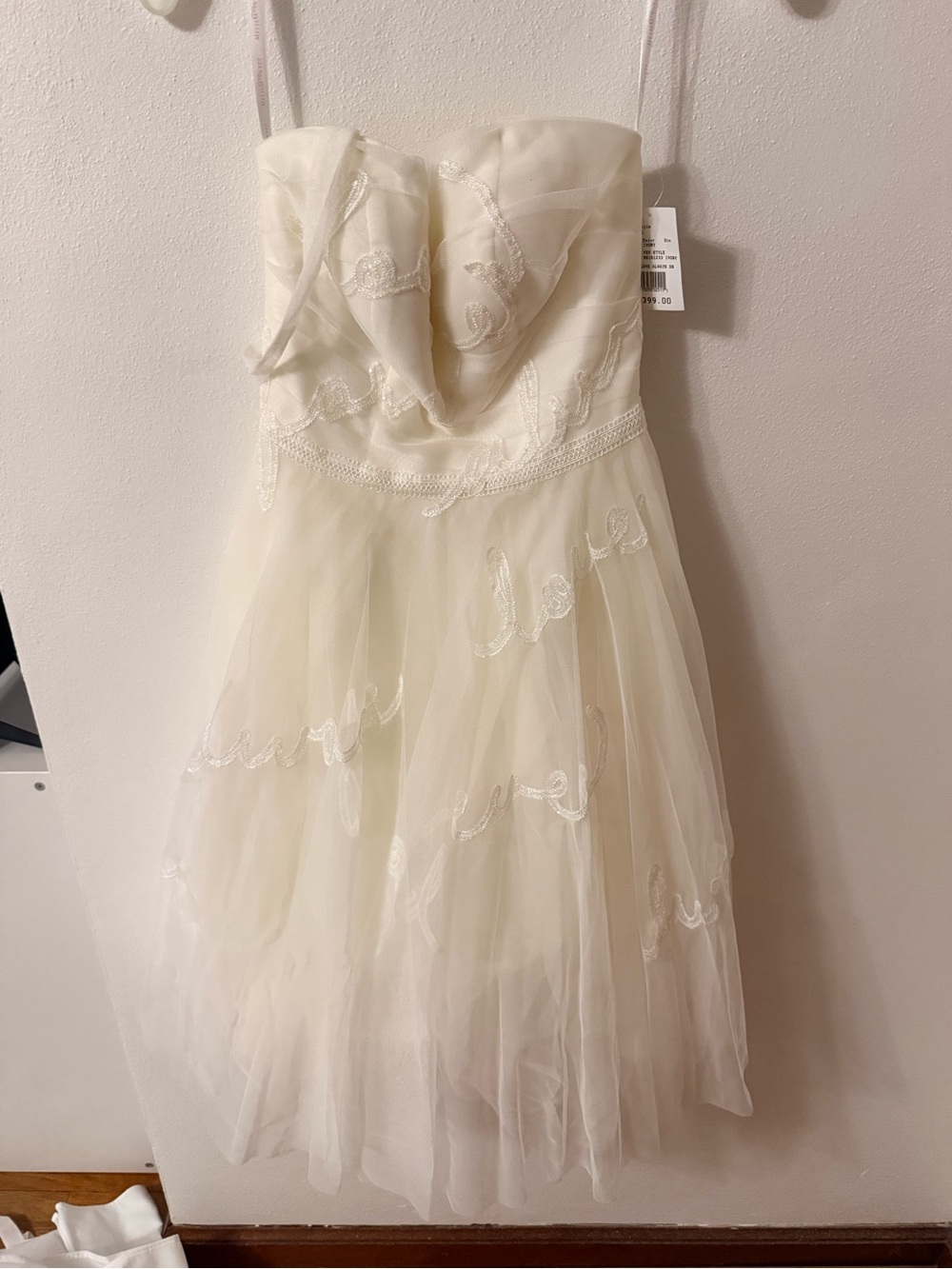 Ivory Tulle Strapless Dress with Embroidered Detail